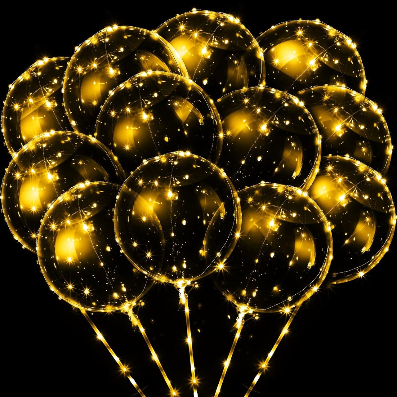 30 Pack LED Bobo Balloons Light Up Balloons Clear Helium Bubble Bobo Glow with String Lights for Parties Birthday Wedding Decoration(Warm Light)